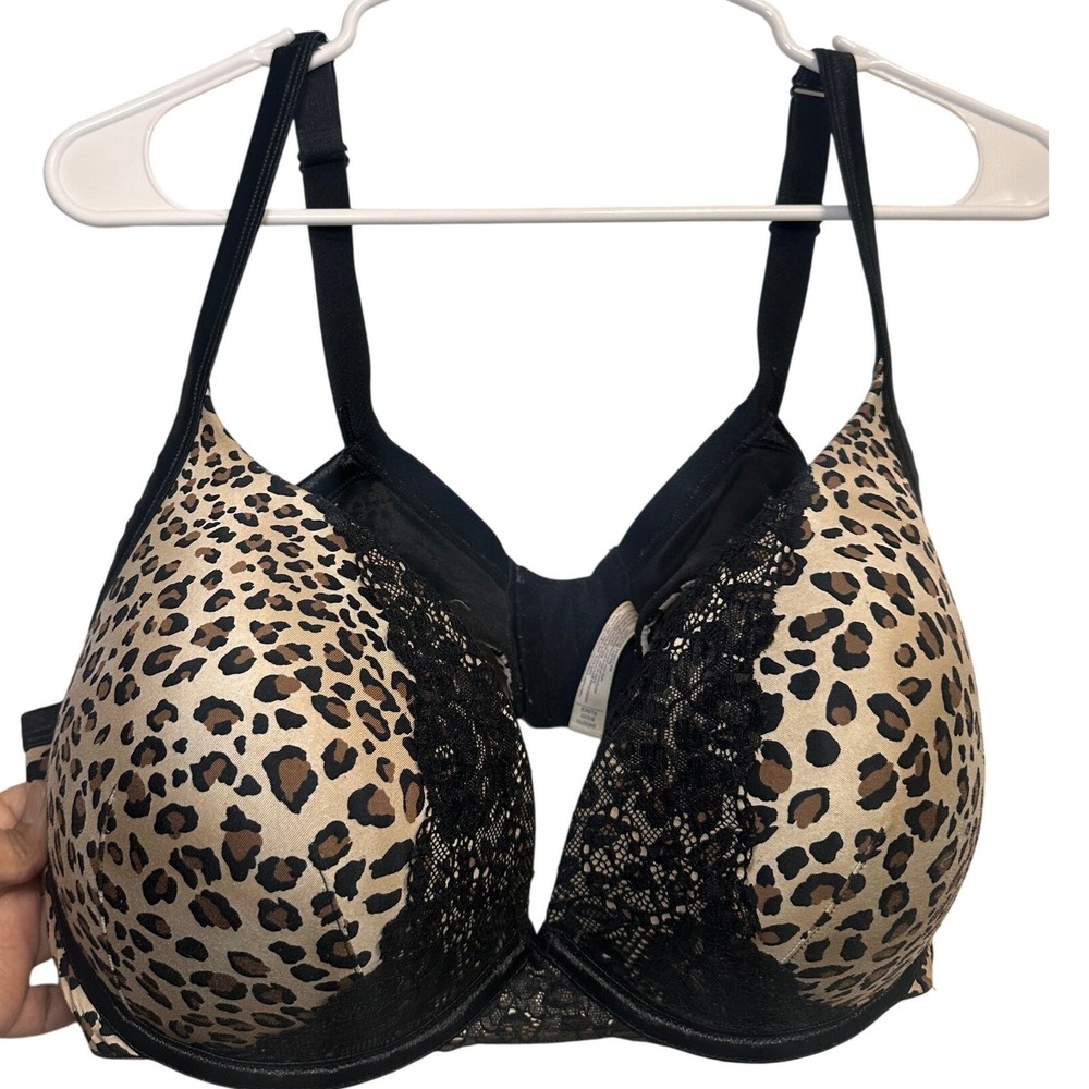Cacique Leopard Print Lace Trim Full Coverage Underwire Bra‎ Tan Black 44D